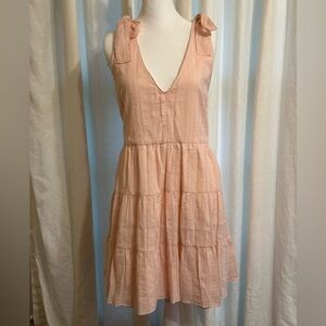AMANDA UPRICHARD Women’s L Pink Deep V Tank Mini Dress with Ties on Shoulders